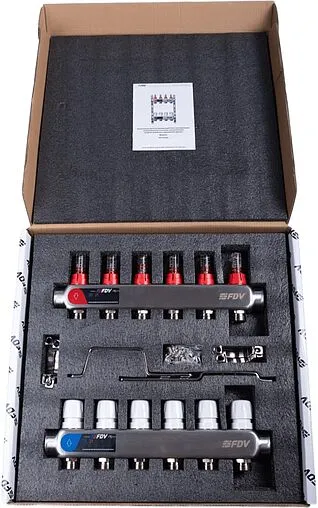 Группа коллекторная с расходомерами 6 отводов 1&quot;в/в x ¾&quot;ек FDV S1101A-1/6