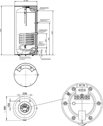 Бойлер комбинированного нагрева Stout (300 л, 32 кВт) SWH-1110-000300