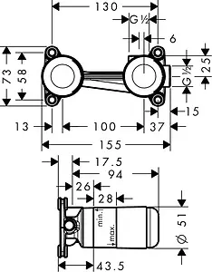 Скрытая часть смесителя для раковины Hansgrohe 13622180 Скрытая часть смесителя для раковины Hansgrohe 13622180, 3