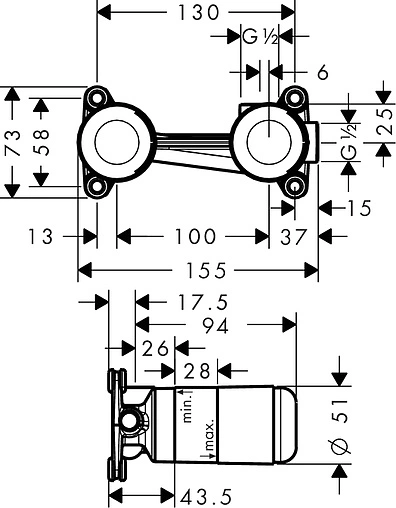 Скрытая часть смесителя для раковины Hansgrohe 13622180
