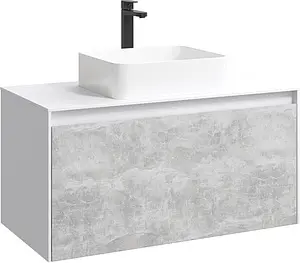 Тумба-умывальник подвесная Aqwella Mobi 100 белый/бетон светлый MOB0110W+MOB0710BS+641945, 1