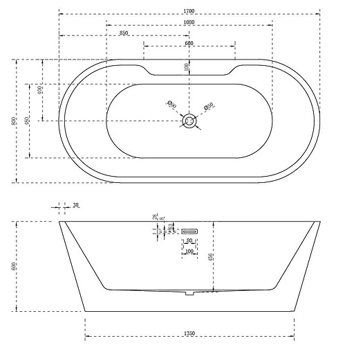 Ванна акриловая отдельностоящая Abber 150x80 AB9299-1.7