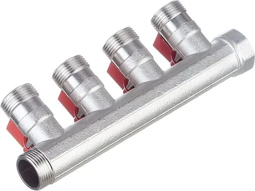 Коллектор запорный проходной 4 отвода красный ¾&quot;в/н x ¾&quot;ек Henco VB050504-ROOD