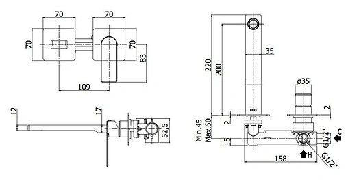 Смеситель для раковины из стены Paffoni Tango полированная сталь TA105ST70