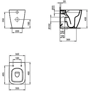 Унитаз приставной безободковый Ideal Standard I.Life S RimLS+ белый T459401 Унитаз приставной безободковый Ideal Standard I.Life S RimLS+ белый T459401, 2