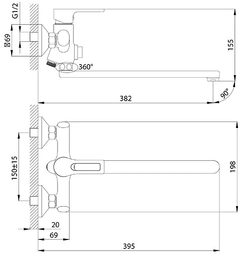 Смеситель для ванны с длинным изливом Rossinka хром RS43-32