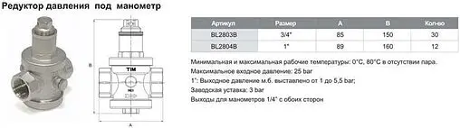 Редуктор давления поршневой ¾&quot; TIM BL2803B