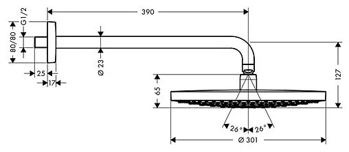 Лейка верхнего душа с настенным креплением Hansgrohe Raindance Select S 300 2jet хром 27378000