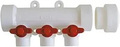 Коллектор запорный проходной 3 отвода красный 40мм x 20мм Kalde 3272-mnr-400320