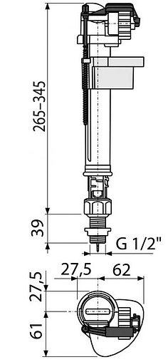 Заливной клапан для бачка ½&quot; латунь нижний AlcaPlast A18-½&quot;