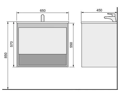 Тумба-умывальник подвесная Raval Glass 65 белый/дуб Gla.01.62/P/W+Mol.8.65/W
