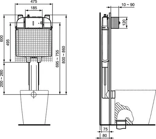 Смывной бачок скрытого монтажа Ideal Standard Prosys 80 M R014767