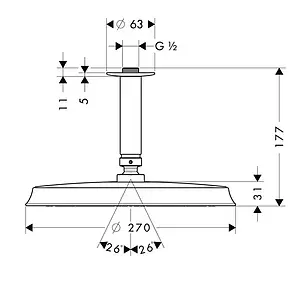 Лейка верхнего душа с потолочным креплением Hansgrohe Raindance Classic Air 270 1jet хром/золото 27405090, 2