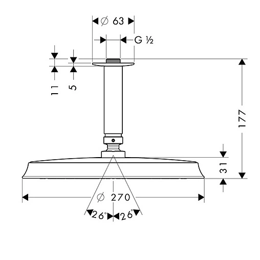 Лейка верхнего душа с потолочным креплением Hansgrohe Raindance Classic Air 270 1jet хром/золото 27405090