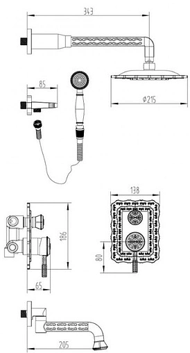 Душевая система со смесителем для ванны Lemark Jasmine чёрная бронза LM6622ORB