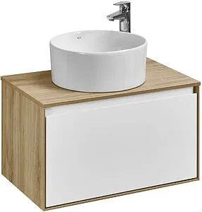 Тумба-умывальник подвесная Aquaton Либерти 70 дуб эльвезия/белый глянец 1A2798K2LYC70, 1