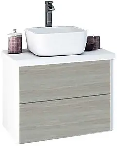 Тумба-умывальник подвесная Aquaton Брук 60 (2 ящика) дуб латте/белый, 1