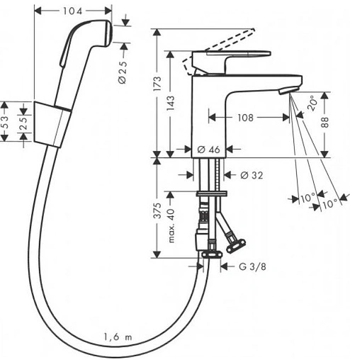 Смеситель для раковины с гигиеническим душем Hansgrohe Vernis Blend 100 хром 71215000