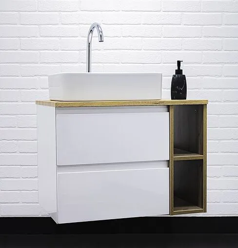 Тумба под умывальник подвесной Домино Frost 70 белый/дуб вотан DF3401T