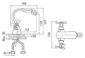 Смеситель для биде D&K Documenta Hessen хром DA1212201 Смеситель для биде D&K Documenta Hessen хром DA1212201, 2
