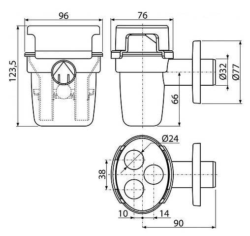Сифон для сбора конденсата с комбинированным гидрозатвором AlcaPlast AKS5