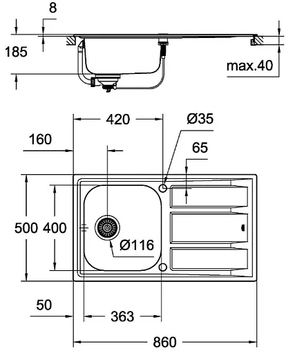 Мойка кухонная со смесителем Grohe K400 86x50 нержавеющая сталь 31570SD0