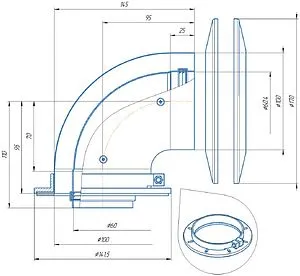 Колено стартовое коаксиальное Ø 60/100мм (алюм.) Krats K-02F, 2