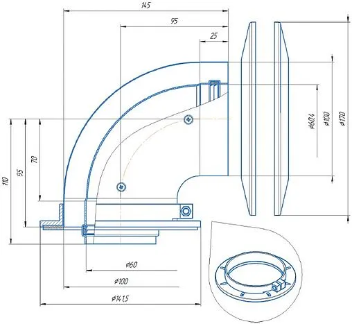 Колено стартовое коаксиальное Ø 60/100мм (алюм.) Krats K-02F