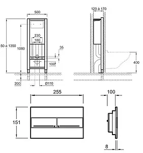 Инсталляция для подвесного унитаза Set 3 в 1 Jacob Delafon E21928RU-CP с кнопкой хром глянцевый Инсталляция для подвесного унитаза Set 3 в 1 Jacob Delafon E21928RU-CP с кнопкой хром глянцевый, 2