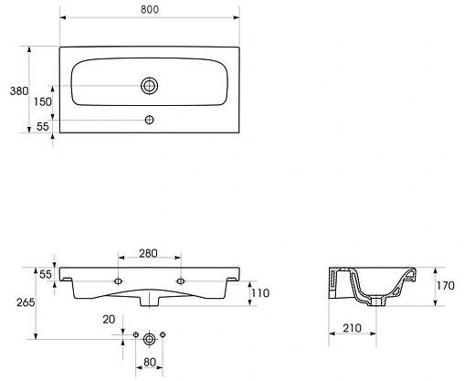Раковина Cersanit Moduo Slim 80 белый S-UM-MOD80SL/1