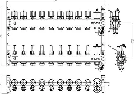 Группа коллекторная с расходомерами 9 отводов 1&quot;в/в x ¾&quot;ек Valtec VTc.579.EMNX.0609