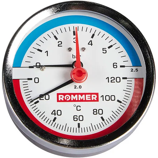 Термоманометр аксиальный Rommer 80мм 6 бар 120°С ½&quot; RIM-0005-800615