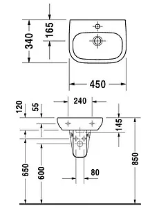 Раковина Duravit D-code 45 белый 07054500002 Раковина Duravit D-code 45 белый 07054500002, 2