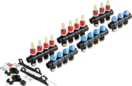 Группа коллекторная с расходомерами 11 отводов 1&quot;нг x ¾&quot;ек TECEfloor SLQ 77390040+77390040+77390030+77390010