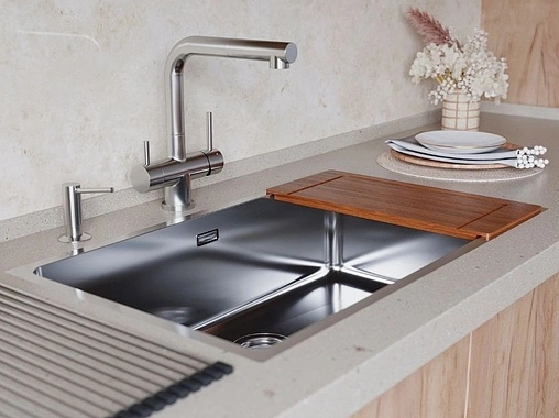 Смеситель для кухни с подключением к фильтру и выдвижным изливом Omoikiri Takamatsu-S-BN нержавеющая сталь 4994346