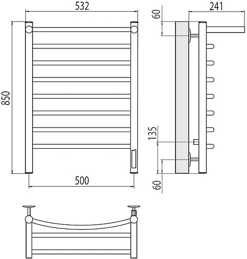 Полотенцесушитель электрический лесенка Terminus Классик с/п П8 500х850 электро quick touch полированная сталь 4670078531414