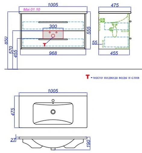 Тумба-умывальник подвесная Aqwella Miami 100 белый/дуб сонома MAI0110+Mal.10.04.D Тумба-умывальник подвесная Aqwella Miami 100 белый/дуб сонома MAI0110+Mal.10.04.D