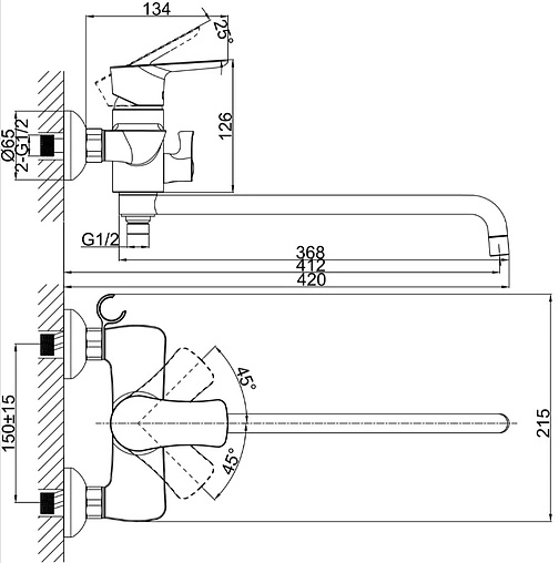 Смеситель для ванны с длинным изливом D&amp;K Rhein Reisling хром DA1273341
