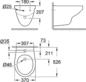 Биде подвесное Grohe Bau Ceramic белый 39433000, 2