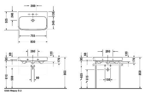 Раковина Duravit Happy D 2 80 белый 2318800000