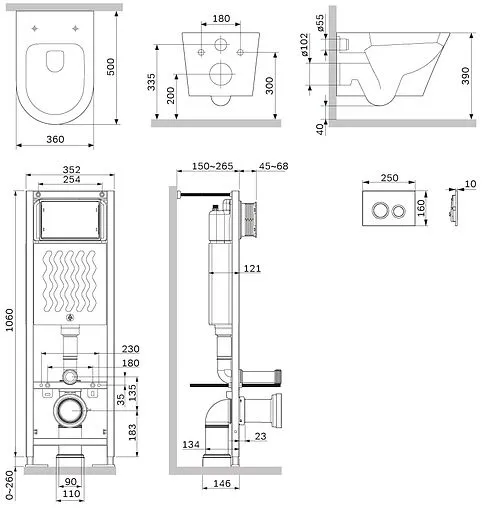 Комплект 6 в 1 Am.Pm Sense FlashClean IS110101.741701 с кнопкой белый глянцевый