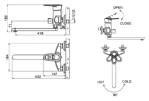 Смеситель для ванны с длинным изливом Bravat Loop хром F6124182CP-02L-RUS