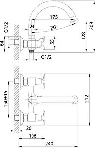 Смеситель для ванны Rossinka хром RS40-83, 2
