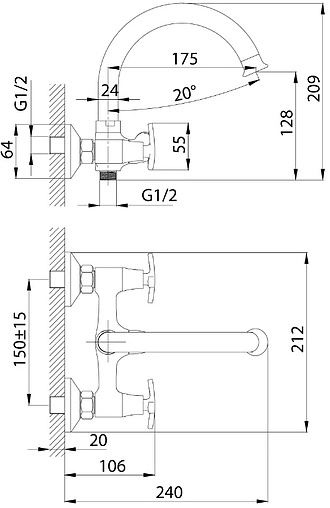 Смеситель для ванны Rossinka хром RS40-83