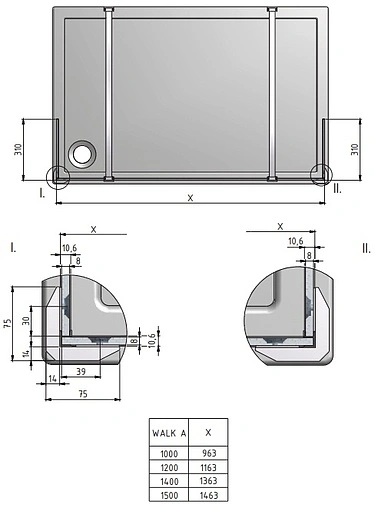 Душевое ограждение 1200мм прозрачное стекло Roltechnik Walk WALK A/1200 934-1200000-00-02