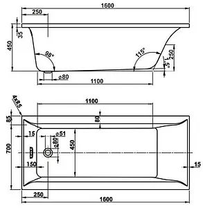 Ванна акриловая Vagnerplast Veronela 170x75 VPBA170VEA2X-04, 5