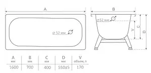 Ванна стальная Antika 160х70 белая орхидея А-60001 Ванна стальная Antika 160х70 белая орхидея А-60001, 2
