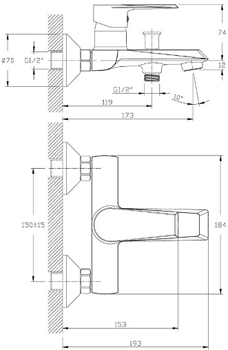 Смеситель для ванны Rossinka хром RS28-31