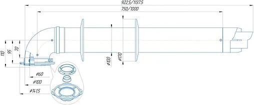 Комплект дымохода Ø 60/100мм L=1000мм Krats Стандарт KTS-03I-075