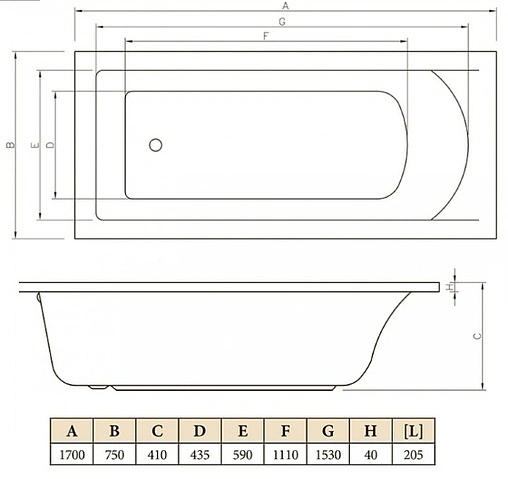 Ванна акриловая C-bath Selena 170x75 CBQ007003